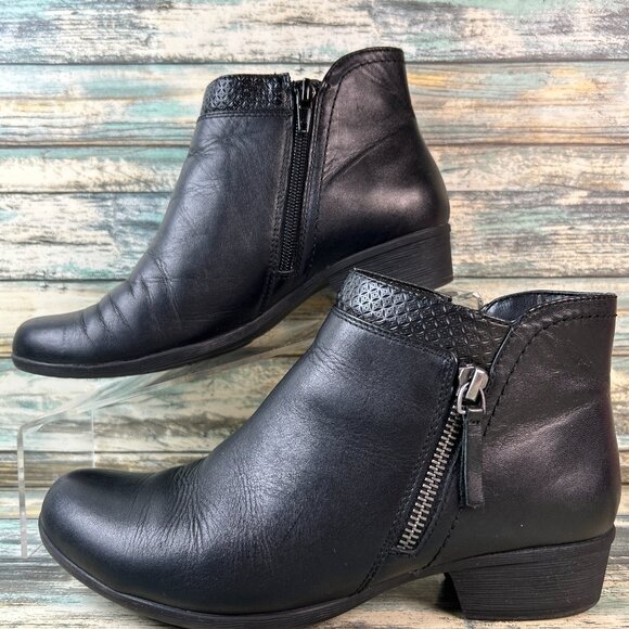 Rockport Boots Sz 7M Carly Black Leather Zip Ankle Low Block Heel Comfort Ladies - Picture 2 of 12